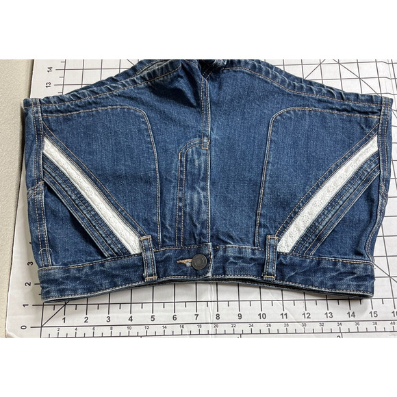 Free People Sweet Surrender Lace Inset High Rise Jean Denim Shorts 27 Dark Wash - Picture 10 of 12